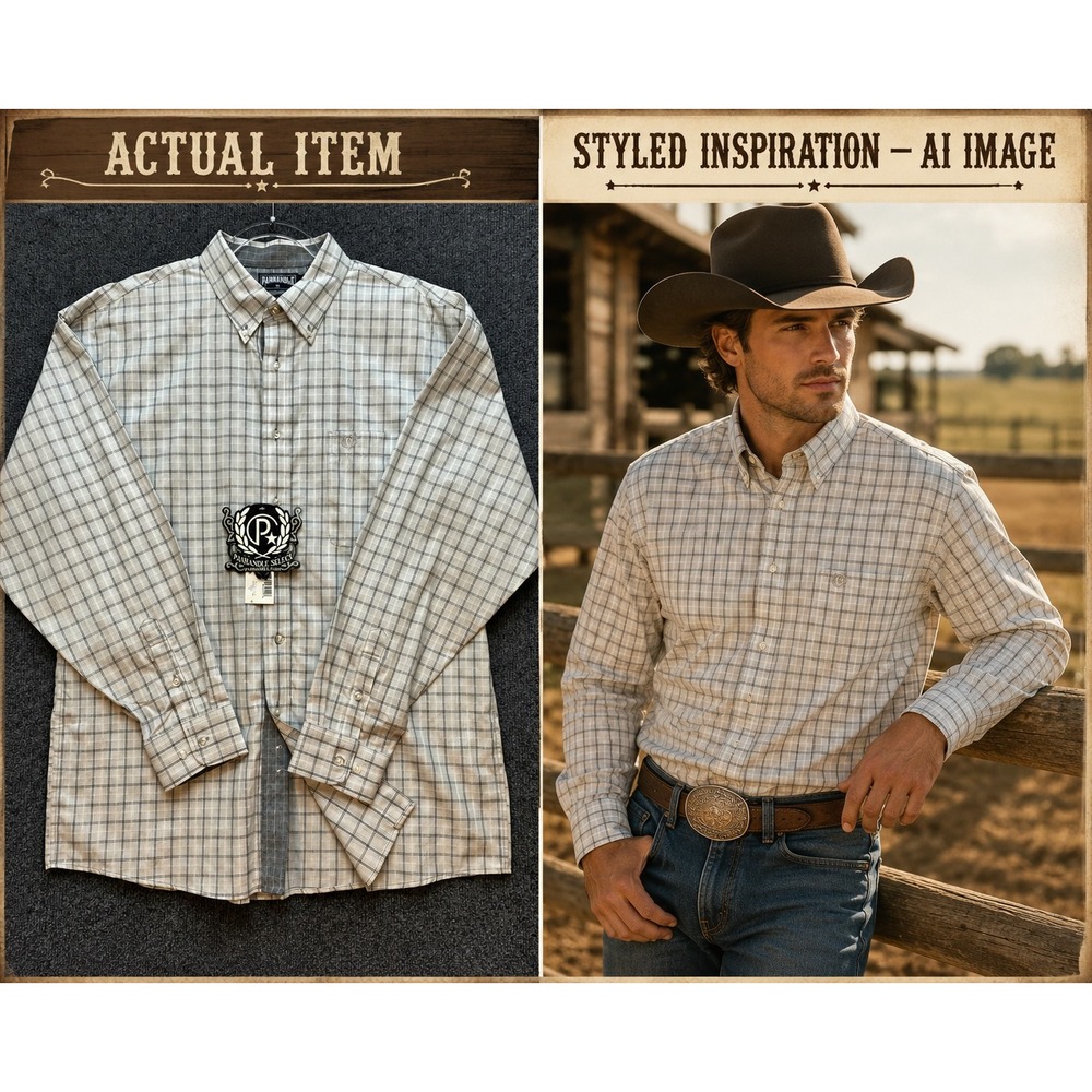 Panhandle Slim Button Down Mens Plaid Western Grey Large NWT Cowboy Aesthetic
